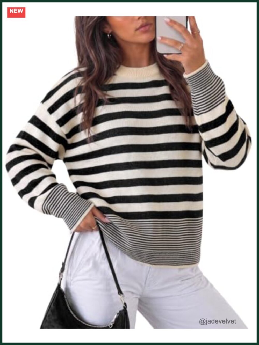 Womens Striped Knit Pullover Sweater Loose Fit Long Sleeve Casual Top